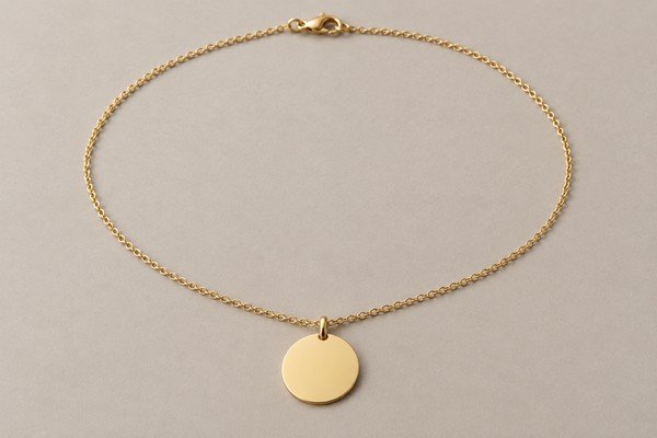 Gold disc pendant and chain detail