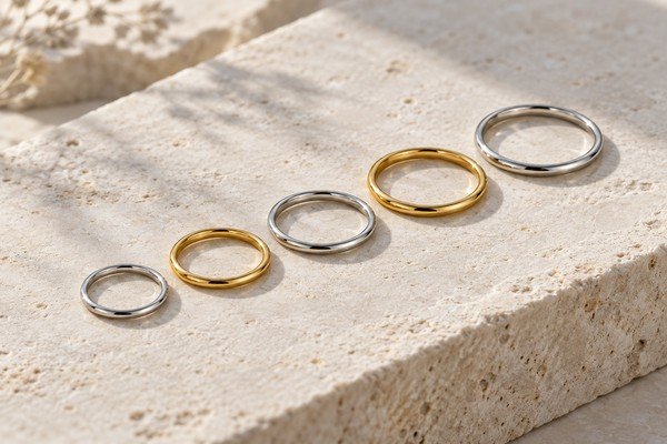 Slim ring bands arranged by size