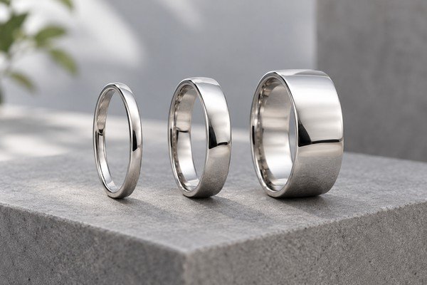 Silver ring bands with different widths