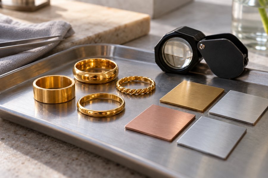 Illustrative close review of jewelry surfaces