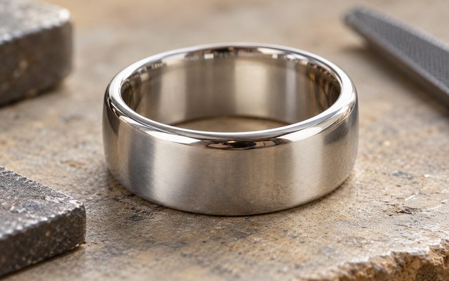 Close view of a bare stainless steel ring edge