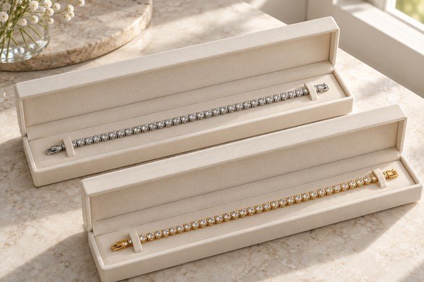 Tennis bracelets in separate presentation boxes