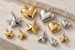Silver and gold heart and star charm concepts