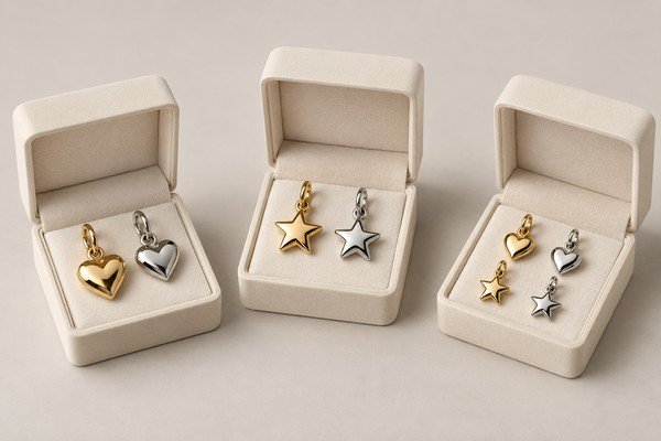 Charm concepts arranged in individual presentation boxes