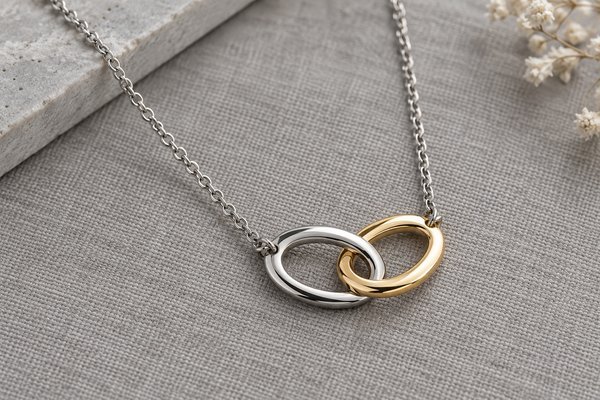two-tone stainless steel interlocking oval link jewelry: two-tone oval link pendant necklace