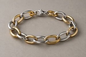 Two-tone stainless steel interlocking oval link jewelry