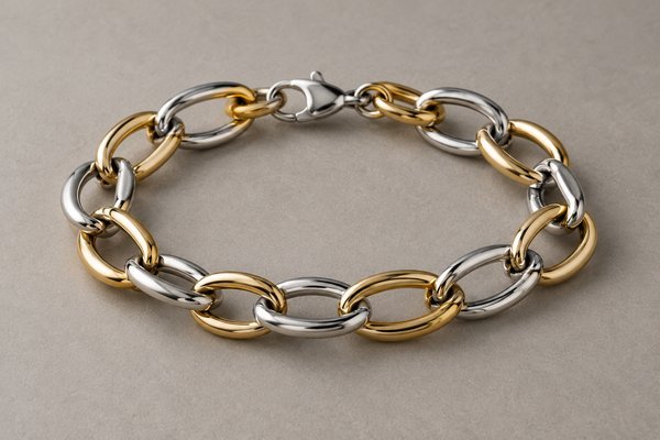 Two-tone stainless steel interlocking oval link jewelry