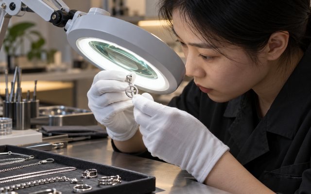 Illustrative close inspection of jewelry components